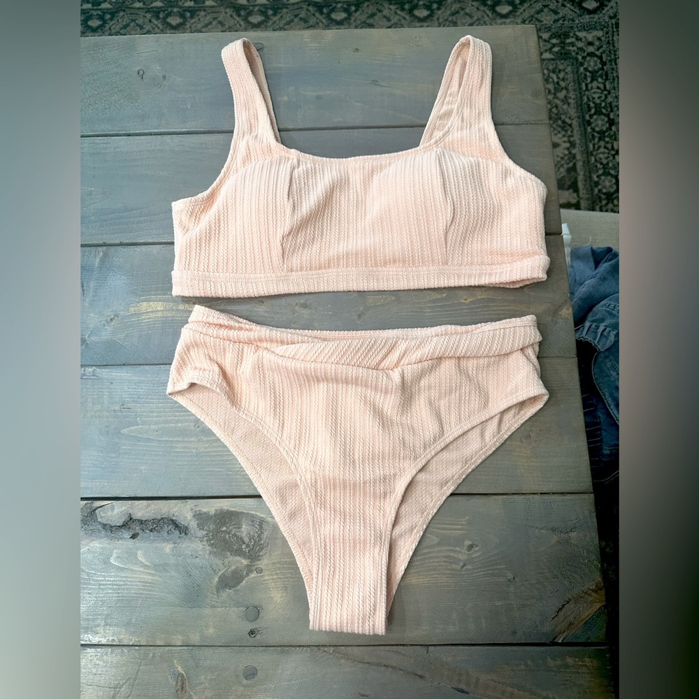 2 piece peach bathing suit